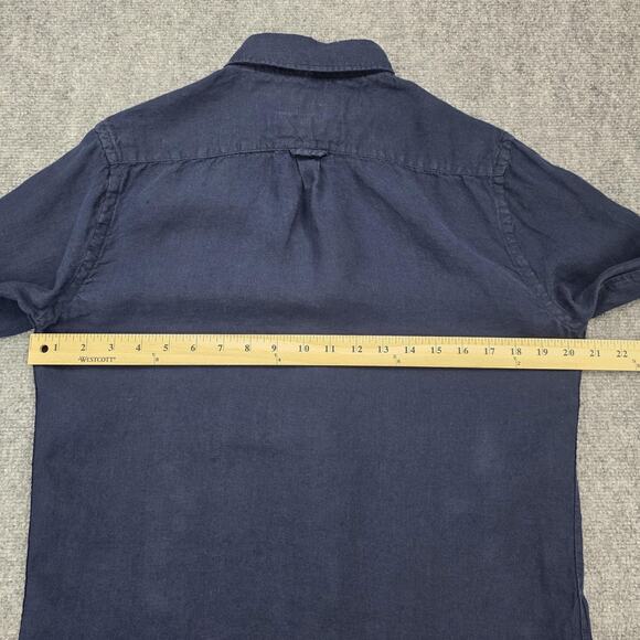Porter & Ash Shirt Mens Small Navy Blue Linen Button Down Long Sleeve Casual - Picture 5 of 16